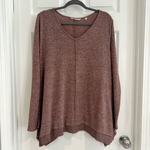 Soft Surroundings Tunic Long Sleeve V-Neck Shirt XL Comfy Heathered Pink Boho